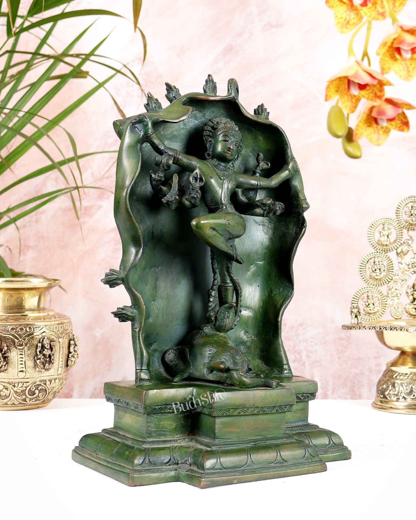 Pure Brass Gajasurasamhara Shiva Idol dancing shiva Green Finish - Budhshiv.com