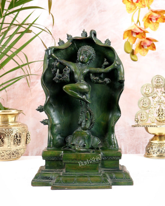 Pure Brass Gajasurasamhara Shiva Idol dancing shiva Green Finish - Budhshiv.com