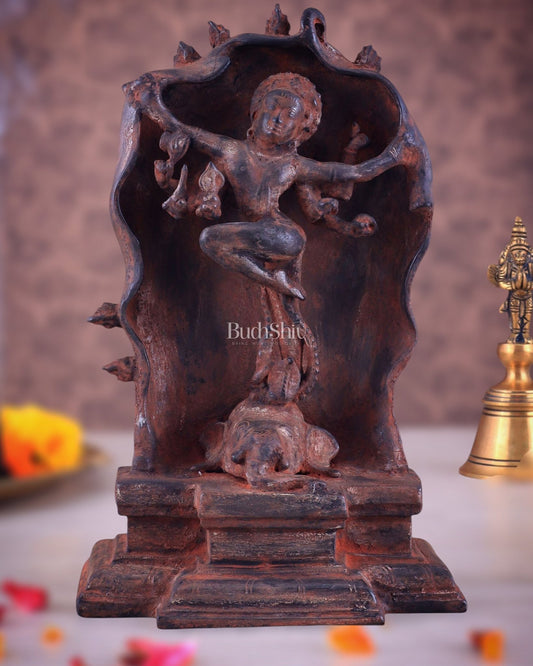 Pure Brass Gajasurasamhara Shiva Idol dancing shiva red mud patina - Budhshiv.com