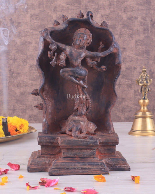 Pure Brass Gajasurasamhara Shiva Idol dancing shiva red mud patina - Budhshiv.com