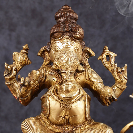 Pure Brass Ganapati Chola Style Statue - 8" Height - Budhshiv.com