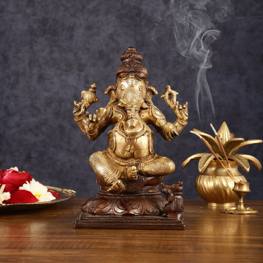 Pure Brass Ganapati Chola Style Statue - 8" Height - Budhshiv.com