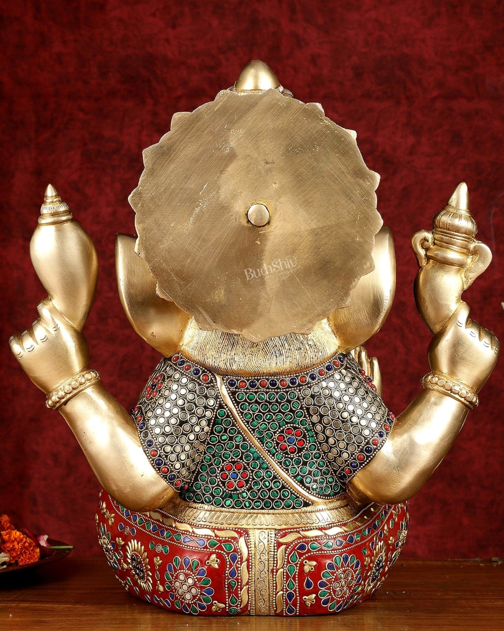 Pure Brass Ganapati Statue multicolour work 15" - Budhshiv.com