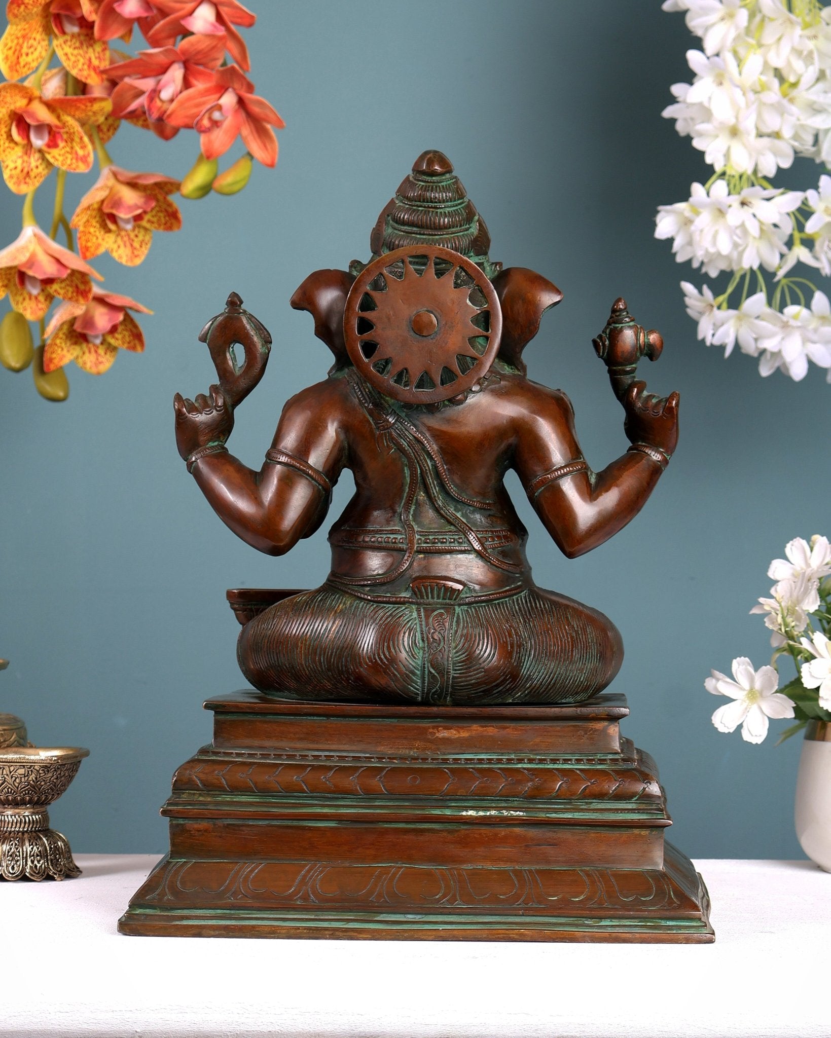 Pure Brass Ganapati with Shiv Ling Statue 14.5 Inch - Budhshiv.com