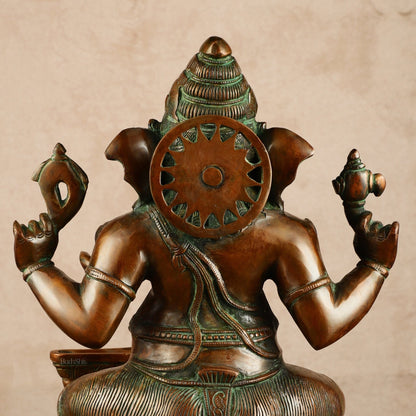 Pure Brass Ganapati with Shiv Ling Statue | Antique Bronze Finish | 14.5 Inch - Budhshiv.com