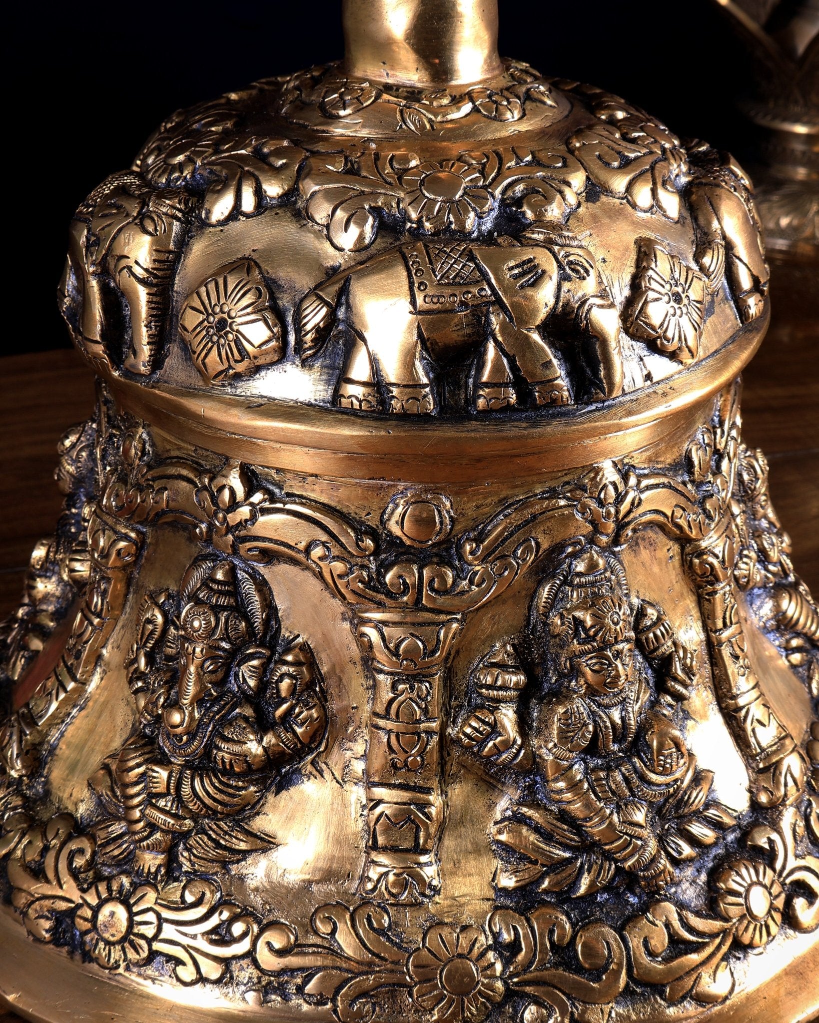 Pure Brass Ganesh Lakshmi Hanging Temple Bell | Heavy Mandir Ghanta - Budhshiv.com
