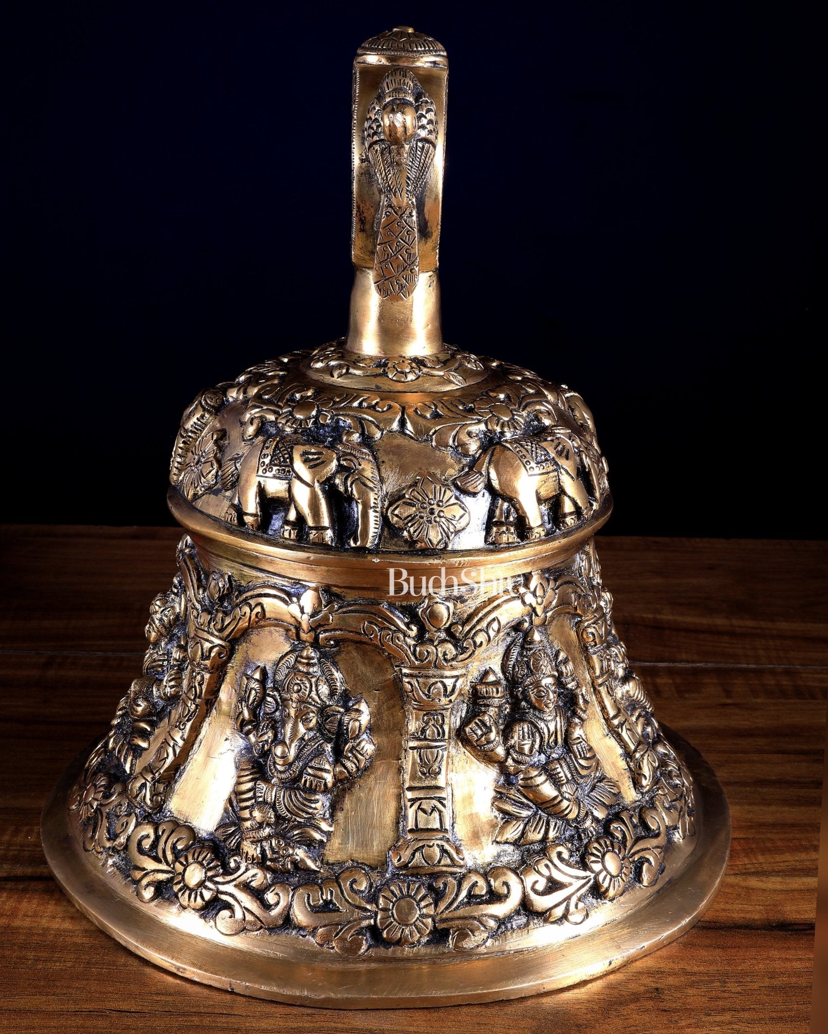 Pure Brass Ganesh Lakshmi Hanging Temple Bell | Heavy Mandir Ghanta - Budhshiv.com