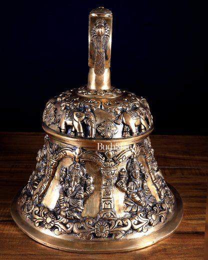 Pure Brass Ganesh Lakshmi Hanging Temple Bell | Heavy Mandir Ghanta - Budhshiv.com