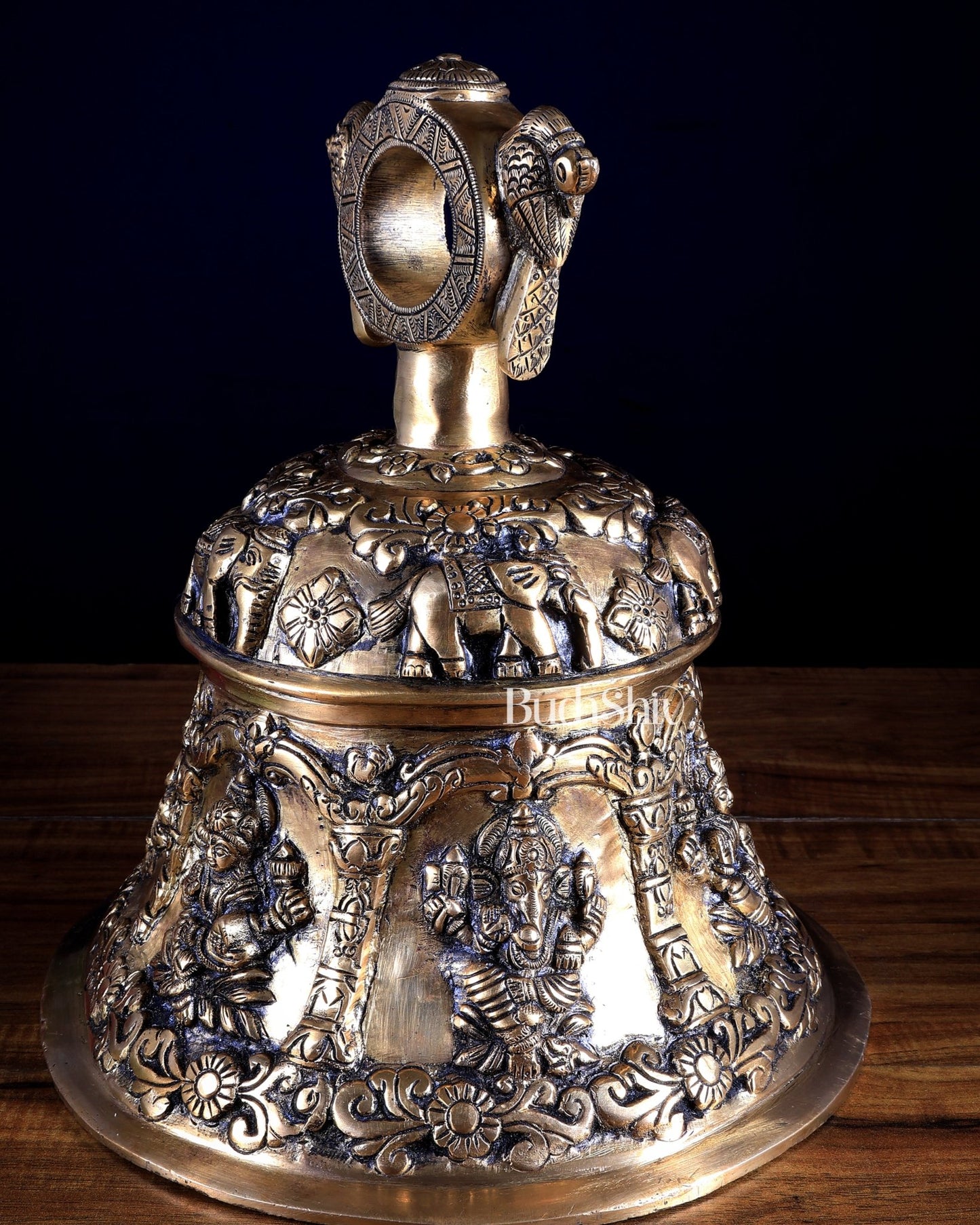 Pure Brass Ganesh Lakshmi Hanging Temple Bell | Heavy Mandir Ghanta - Budhshiv.com