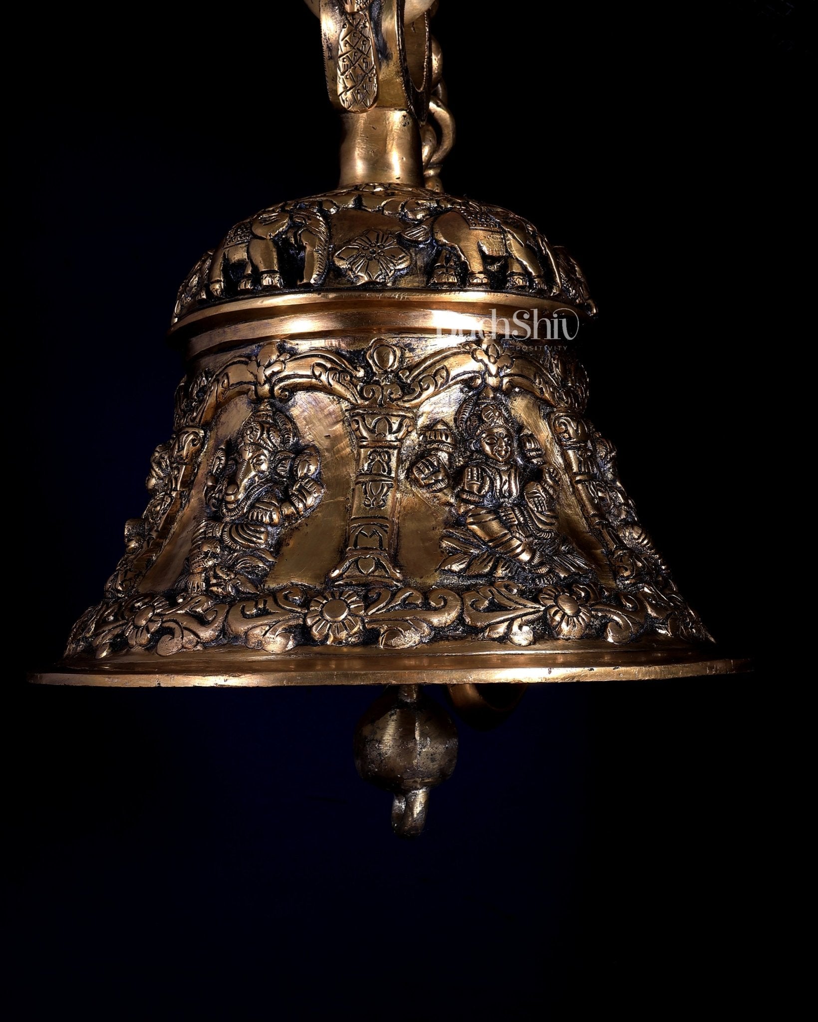 Pure Brass Ganesh Lakshmi Hanging Temple Bell | Heavy Mandir Ghanta - Budhshiv.com