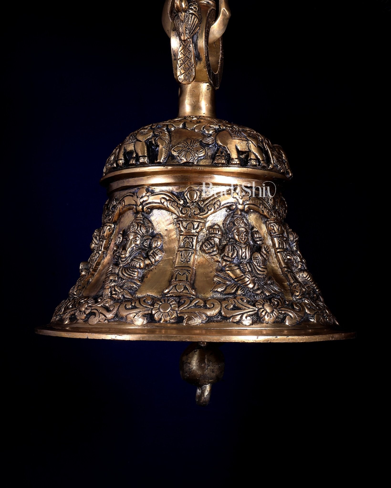 Pure Brass Ganesh Lakshmi Hanging Temple Bell | Heavy Mandir Ghanta - Budhshiv.com