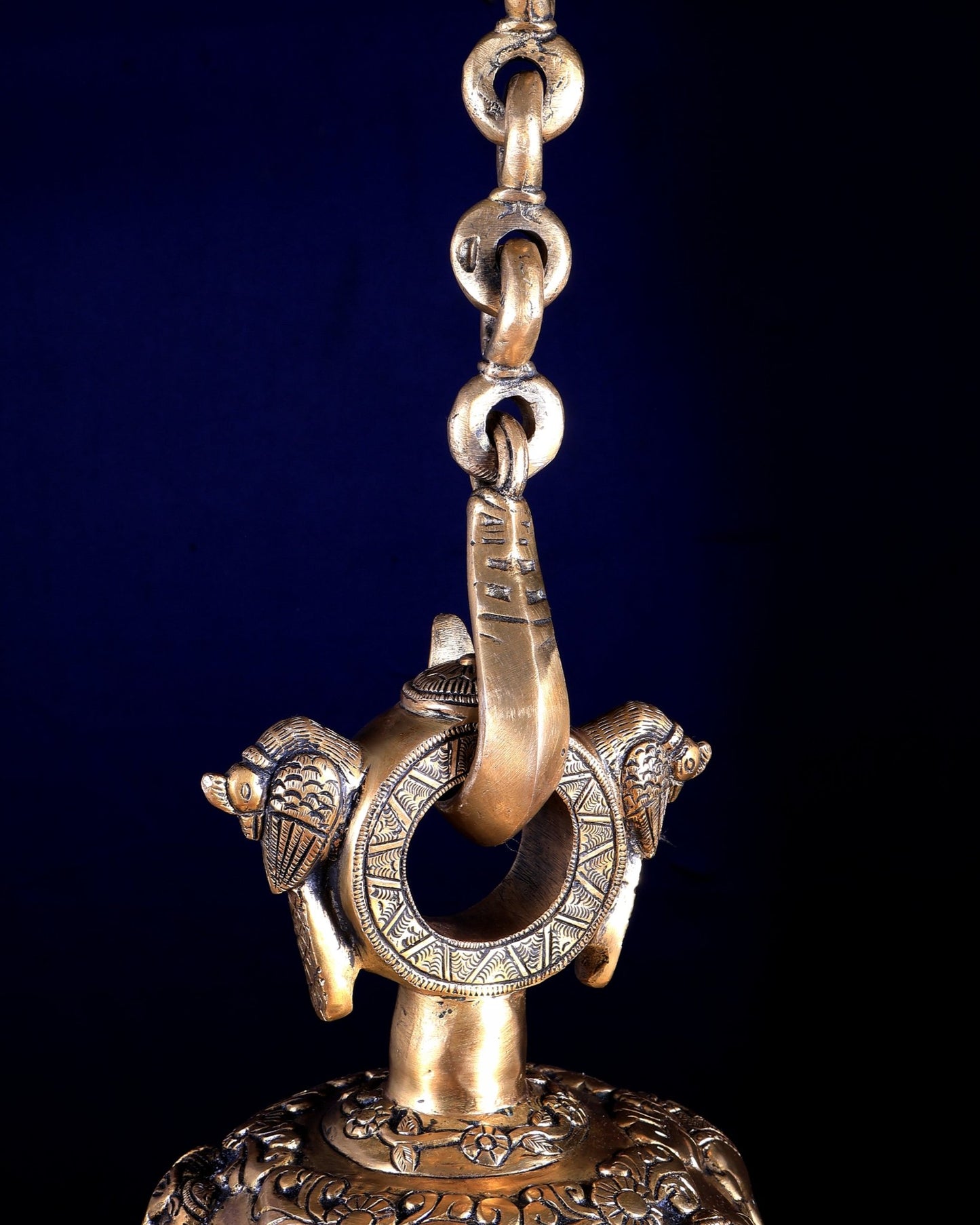 Pure Brass Ganesh Lakshmi Hanging Temple Bell | Heavy Mandir Ghanta - Budhshiv.com