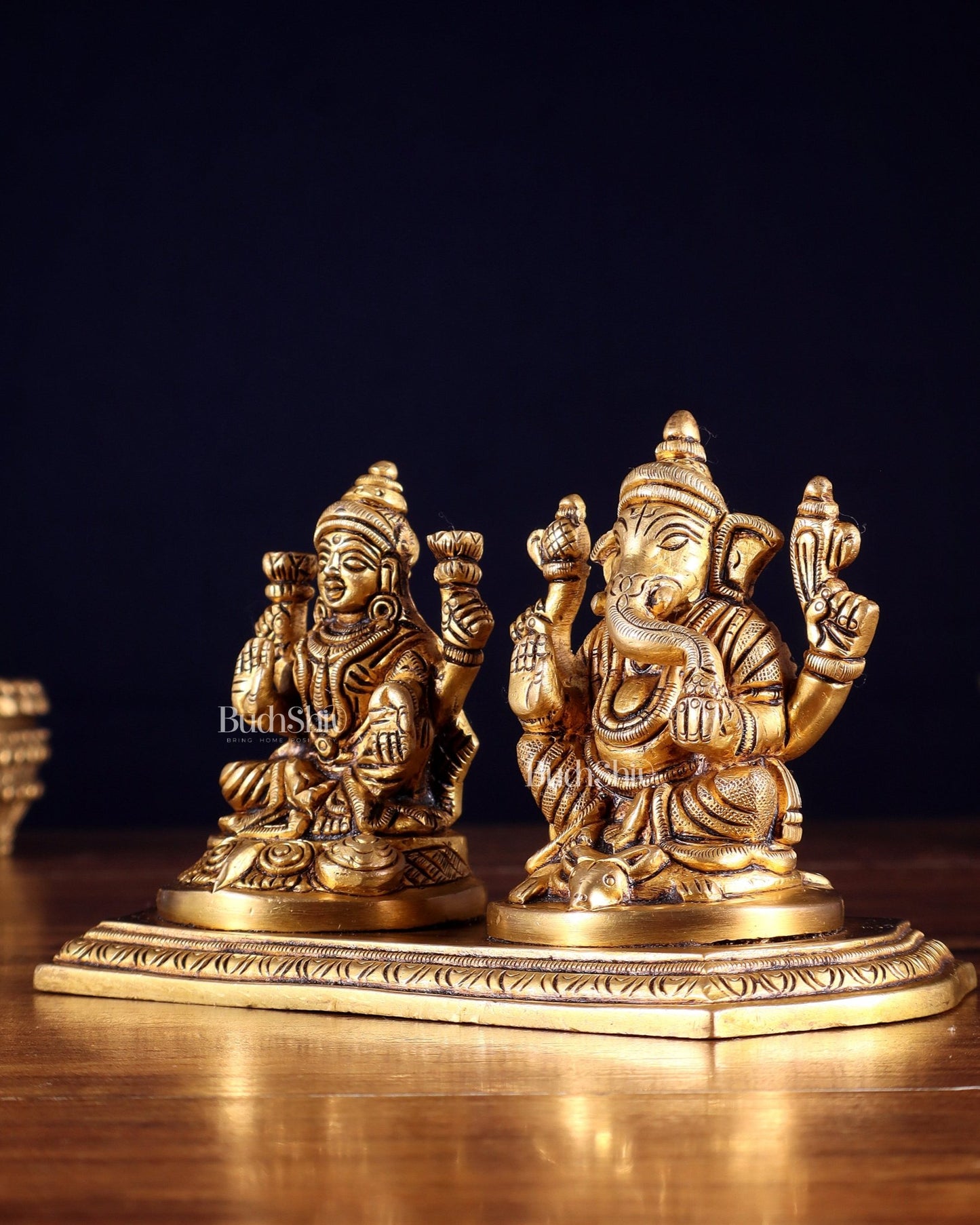 Pure Brass Ganesh Lakshmi Idol on Same Base 4 inch - Budhshiv.com