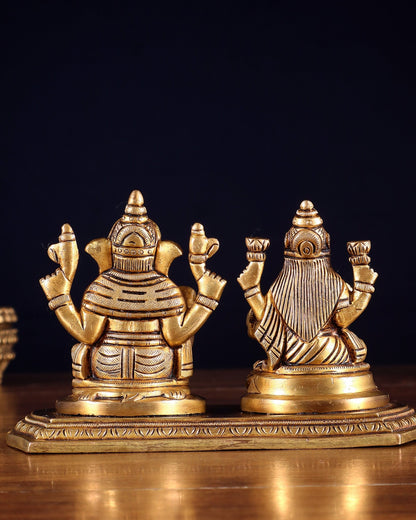 Pure Brass Ganesh Lakshmi Idol on Same Base 4 inch - Budhshiv.com