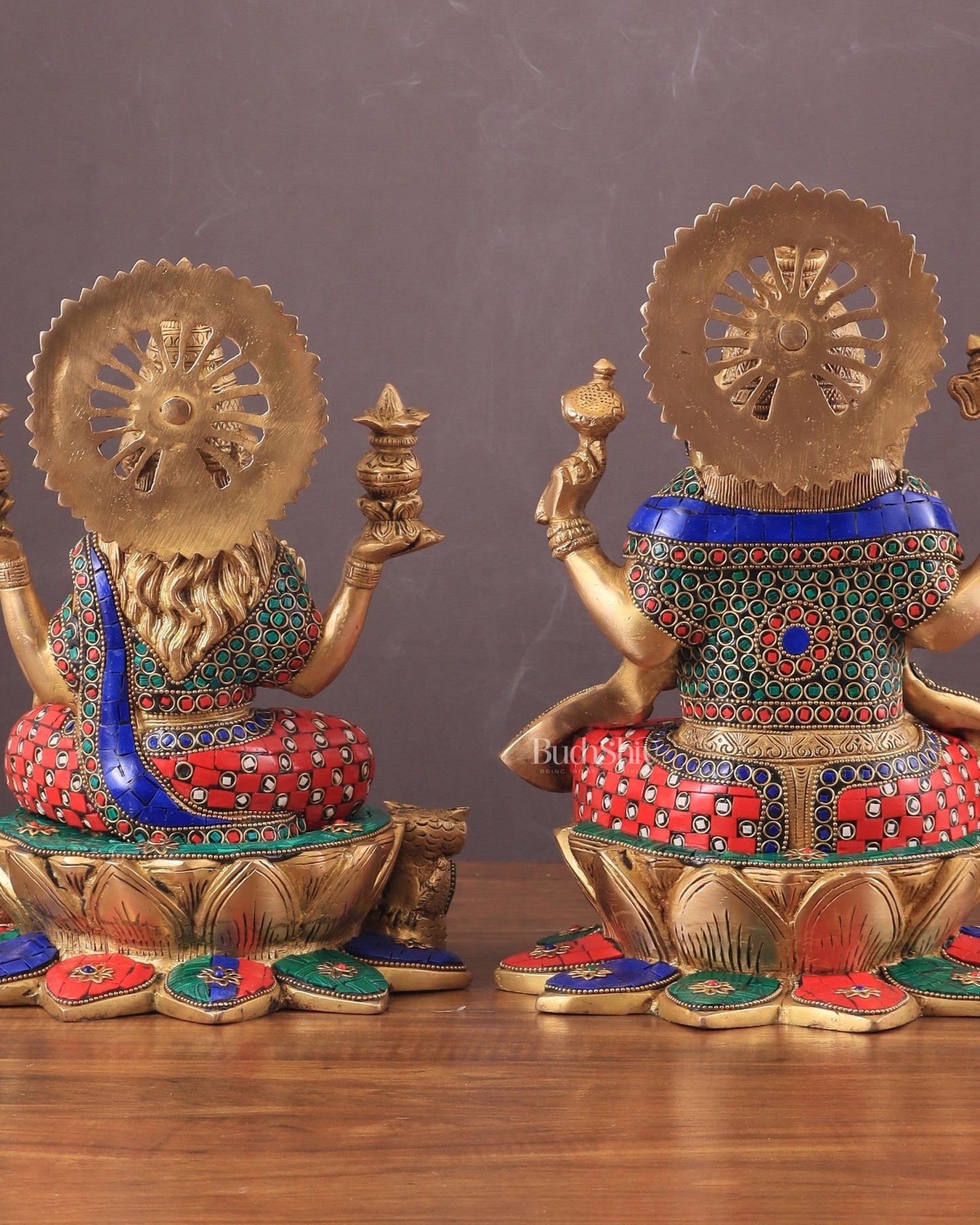 Pure Brass Ganesh Lakshmi idols Pair | 12 Inch meenakari Stonework - Budhshiv.com