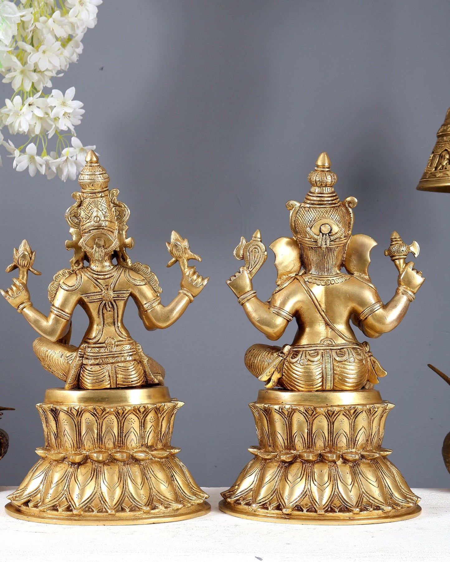 Pure Brass Ganesh Lakshmi on Lotus Idols – Divine Prosperity Duo for Home Temple 15 inch - Budhshiv.com
