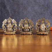 Pure Brass Ganesh Lakshmi Saraswati Idol - 4 Inch - Budhshiv.com