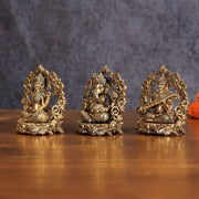 Pure Brass Ganesh Lakshmi Saraswati Idol - 4 Inch - Budhshiv.com