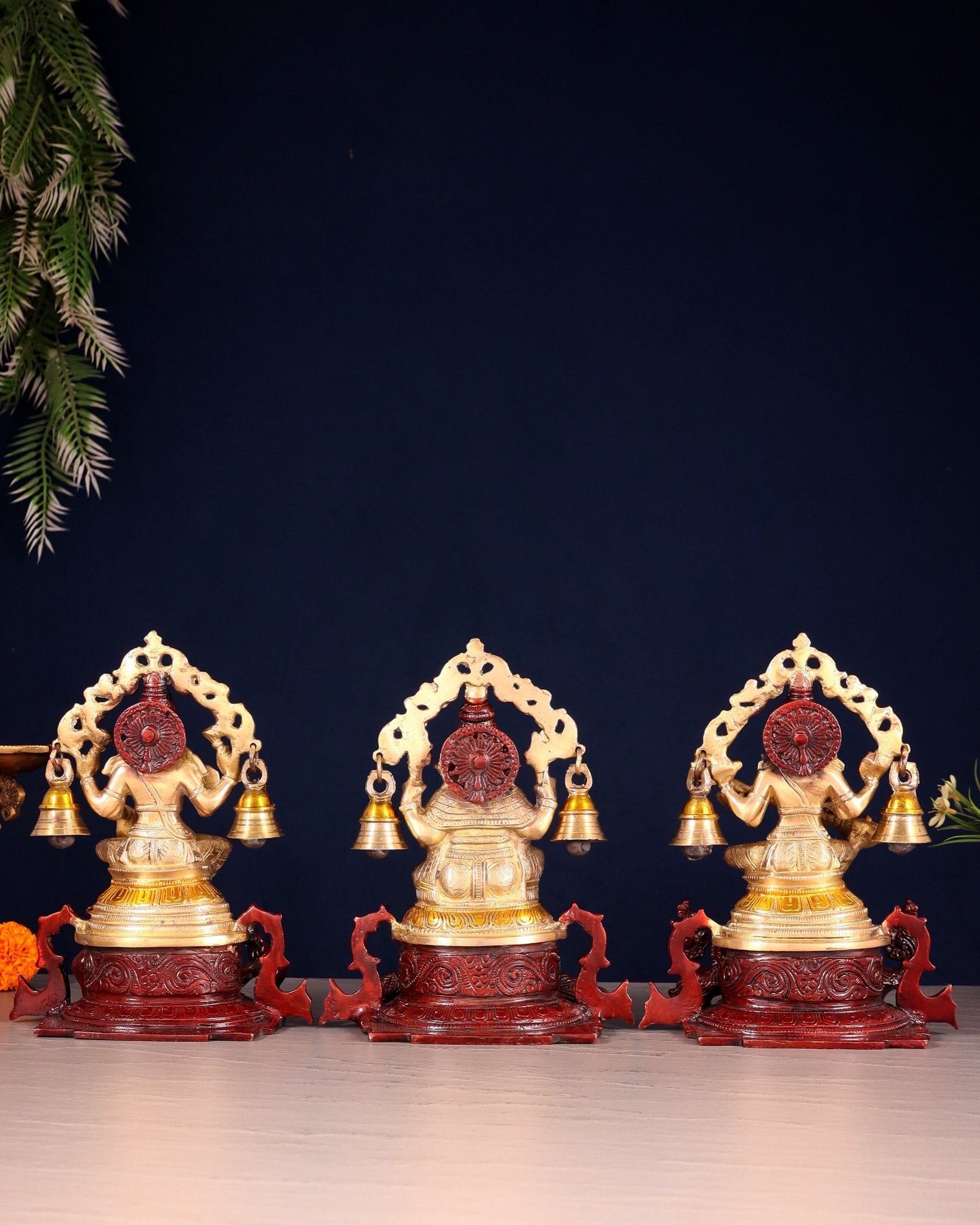 Pure Brass Ganesh Lakshmi Saraswati Idol Set 8.2 inch - Budhshiv.com