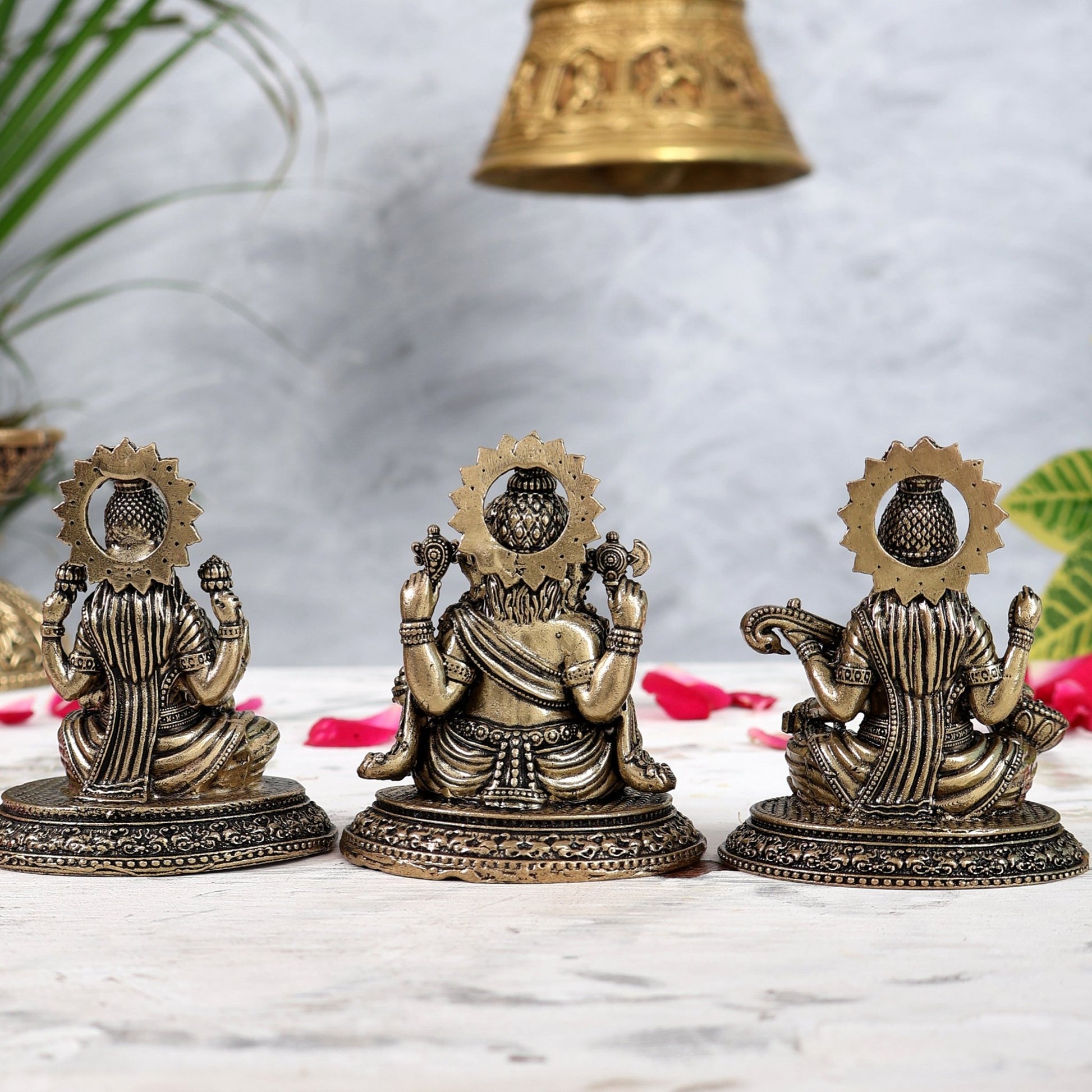 Pure Brass Ganesh, Lakshmi, Saraswati Intricate Idols 3" - Budhshiv.com