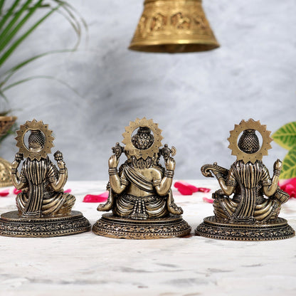 Pure Brass Ganesh, Lakshmi, Saraswati Intricate Idols 3" - Budhshiv.com