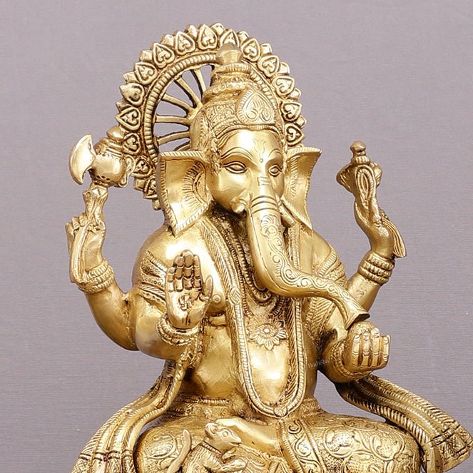 Pure Brass Ganesh Lakshmi Saraswati Set - 11" Divine Trio for Prosperity - Budhshiv.com