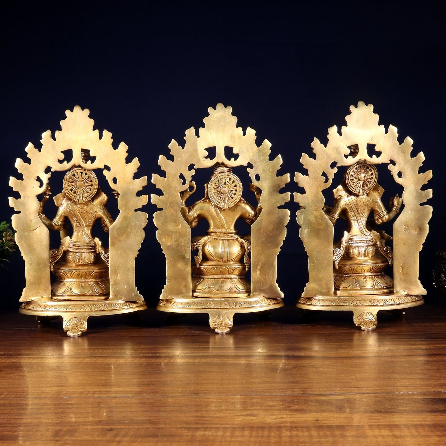 Pure Brass Ganesh, Lakshmi, Saraswati with Prabhavali Idols 12" - Budhshiv.com