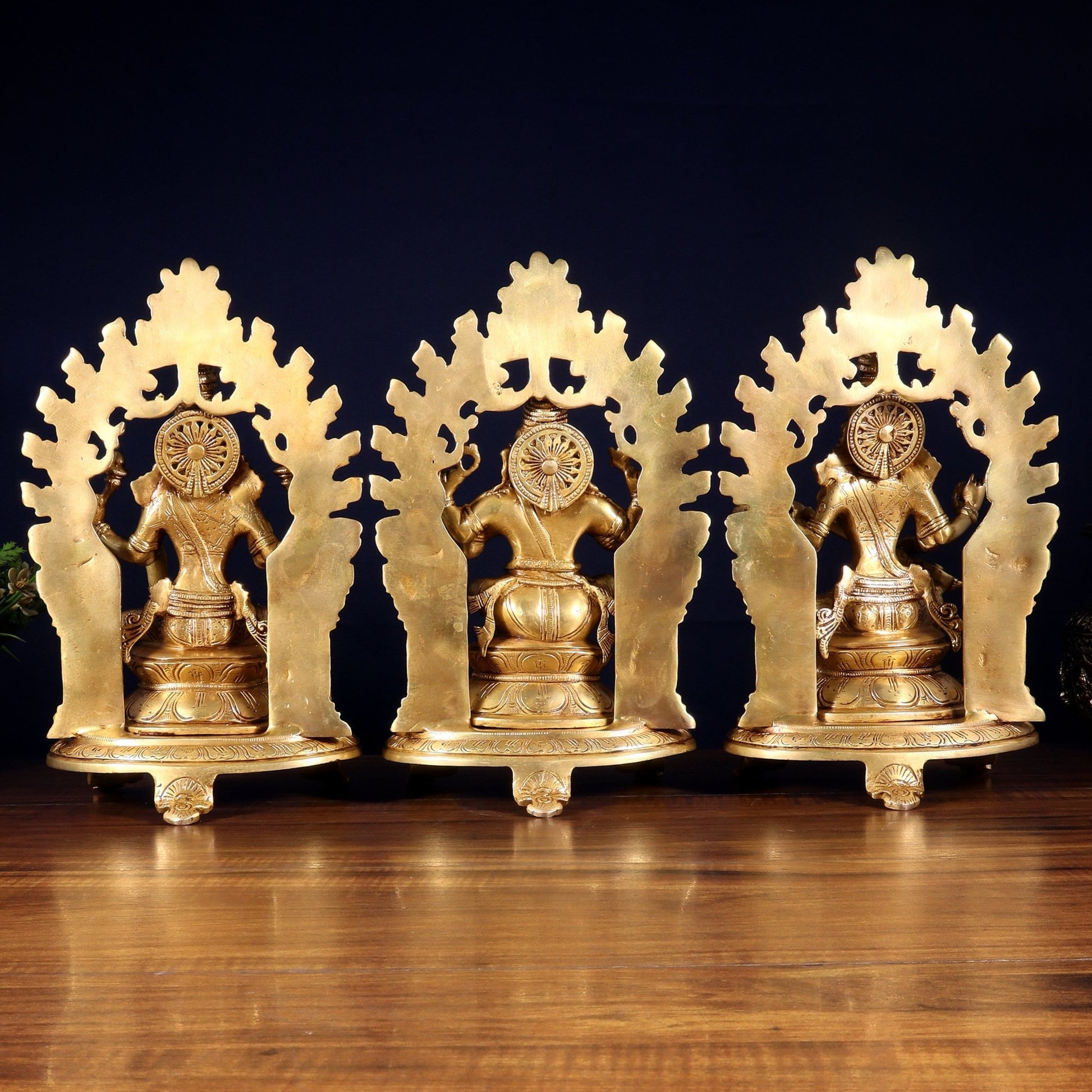 Pure Brass Ganesh, Lakshmi, Saraswati with Prabhavali Idols 12" - Budhshiv.com