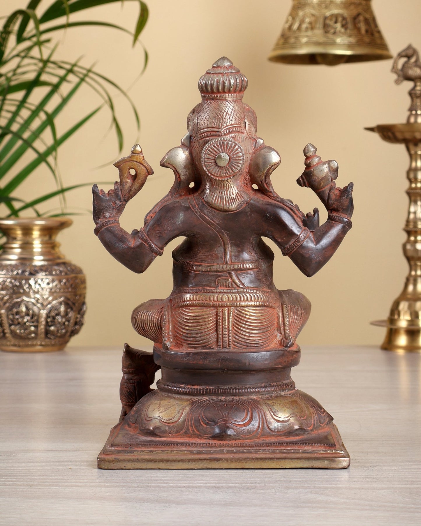 Pure Brass Ganesha Chola Style Statue - 8" red sand finish - Budhshiv.com