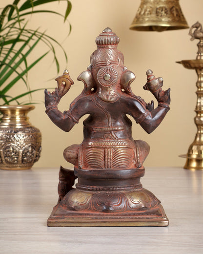 Pure Brass Ganesha Chola Style Statue - 8" red sand finish - Budhshiv.com