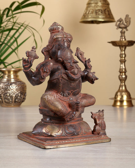 Pure Brass Ganesha Chola Style Statue - 8" red sand finish - Budhshiv.com
