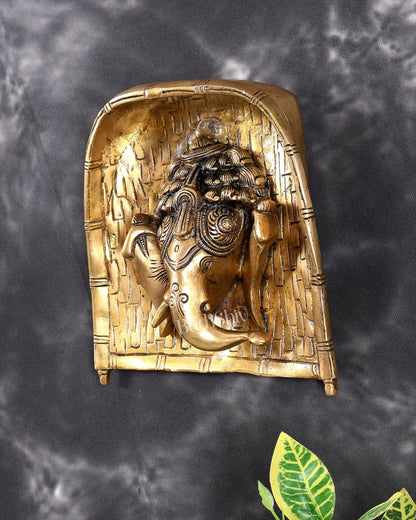 Pure Brass Ganesha Face Wall Hanging – Handcrafted Auspicious Wall Décor 7 inch - Budhshiv.com