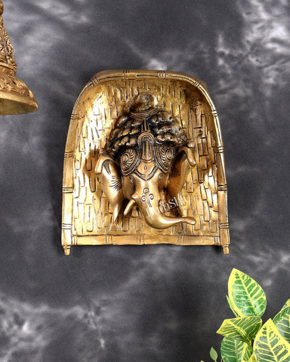 Pure Brass Ganesha Face Wall Hanging – Handcrafted Auspicious Wall Décor 7 inch - Budhshiv.com