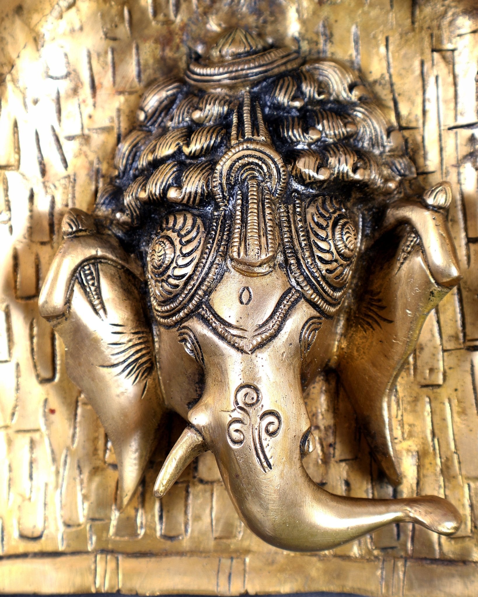 Pure Brass Ganesha Face Wall Hanging – Handcrafted Auspicious Wall Décor 7 inch - Budhshiv.com