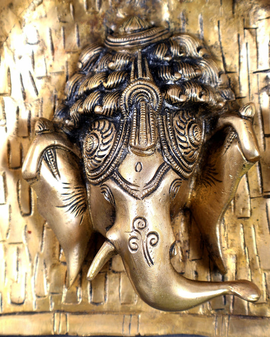 Pure Brass Ganesha Face Wall Hanging – Handcrafted Auspicious Wall Décor 7 inch - Budhshiv.com
