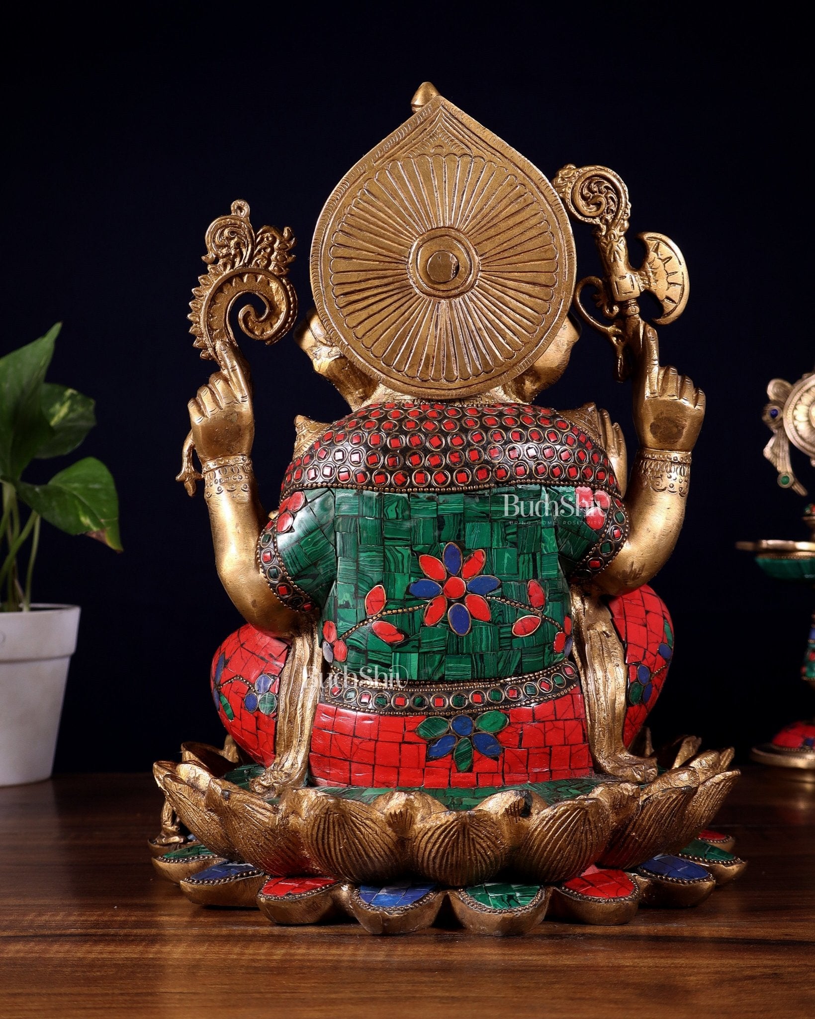 Pure Brass Ganesha Idol Seated on Lotus base | 12" - Budhshiv.com