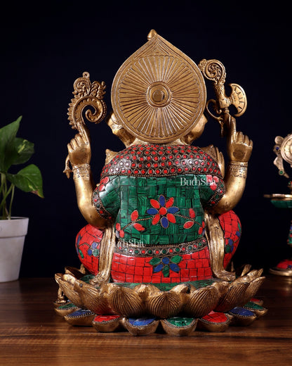 Pure Brass Ganesha Idol Seated on Lotus base | 12" - Budhshiv.com
