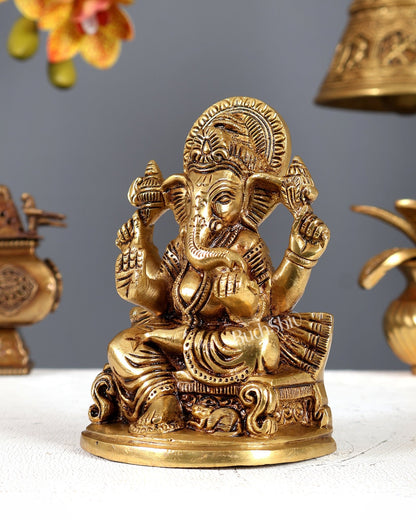 Pure Brass Ganesha Idol – Superfine Carvings 6" - Budhshiv.com
