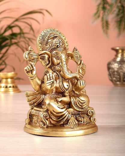 Pure Brass Ganesha Idol – Superfine Carvings 6" - Budhshiv.com