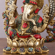 Pure Brass Ganesha Idol with Meenakari Stonework 9.5" - Budhshiv.com