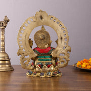 Pure Brass Ganesha Idol with Meenakari Stonework 9.5" - Budhshiv.com