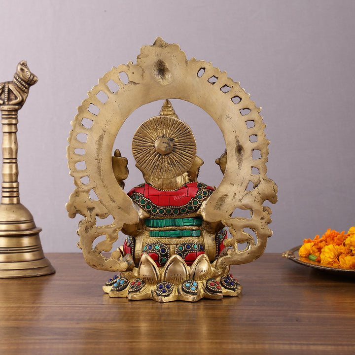Pure Brass Ganesha Idol with Meenakari Stonework 9.5" - Budhshiv.com