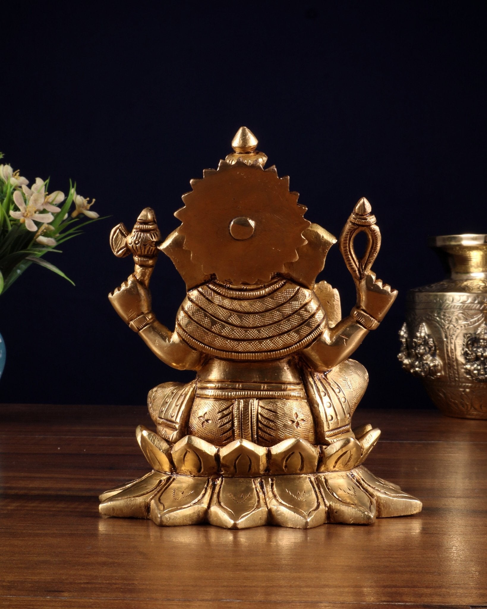 Pure Brass Ganesha in Lotus Base Idol - 5.5" - Budhshiv.com