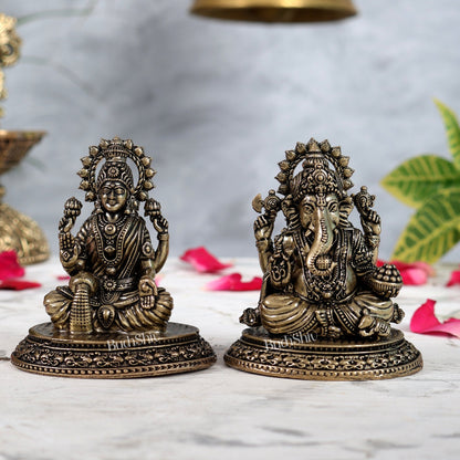 Pure Brass Ganesha - Lakshmi Idol Pair 3" - Budhshiv.com