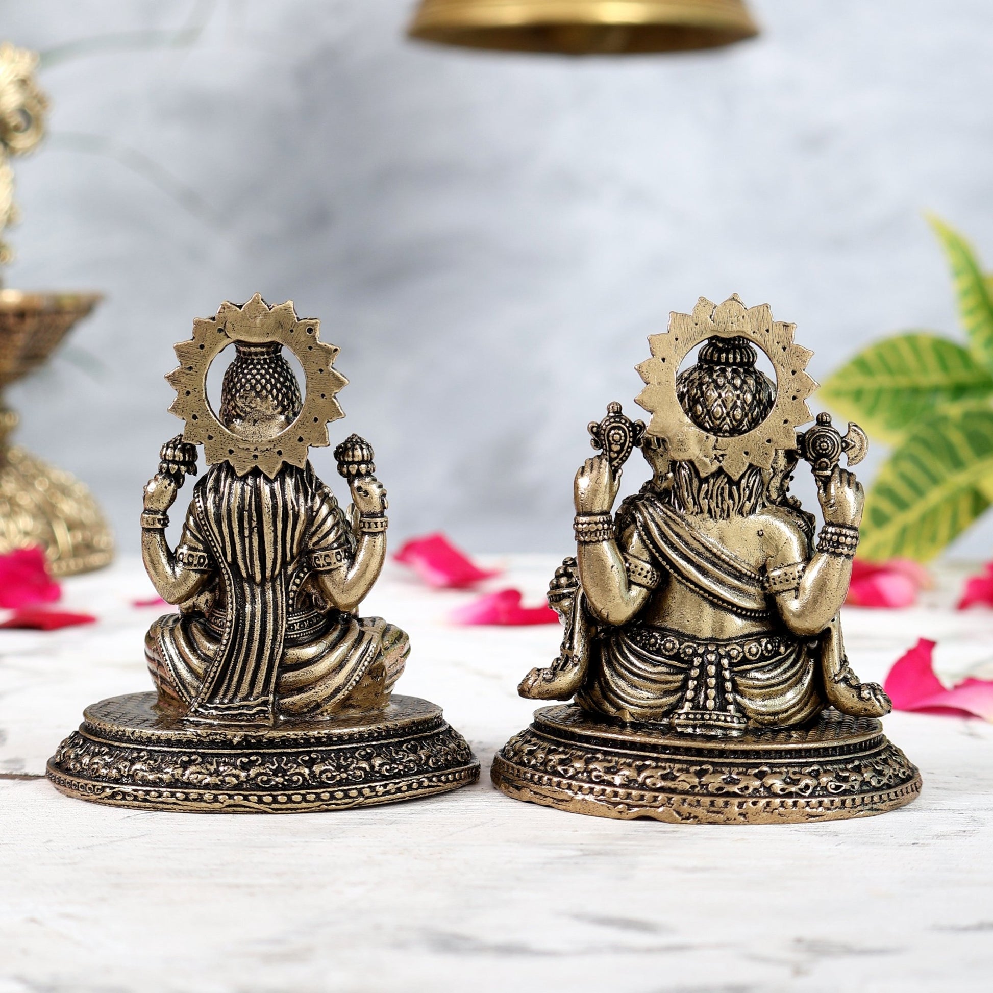 Pure Brass Ganesha - Lakshmi Idol Pair 3" - Budhshiv.com