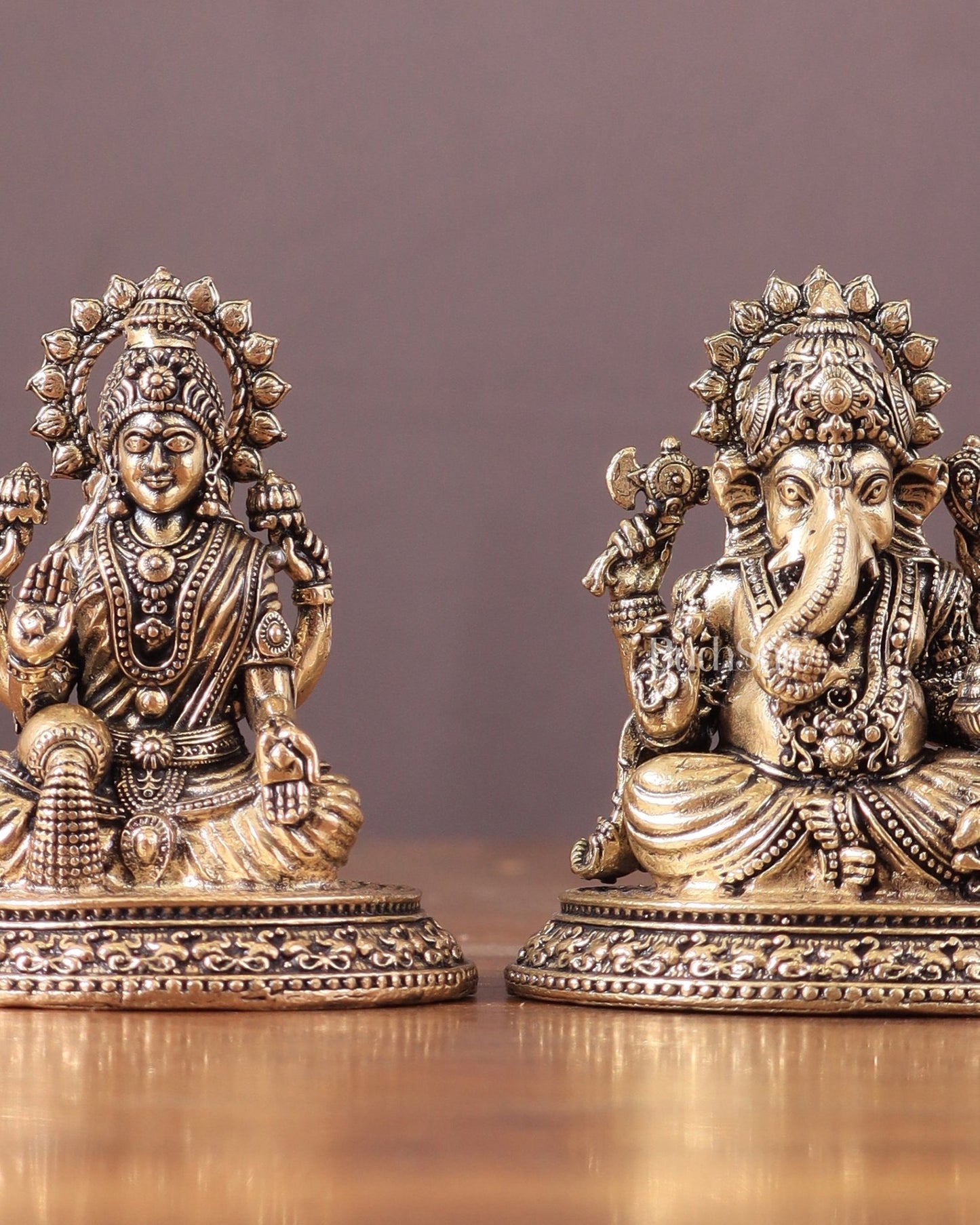 Pure Brass Ganesha - Lakshmi Idol Pair 3" - Budhshiv.com