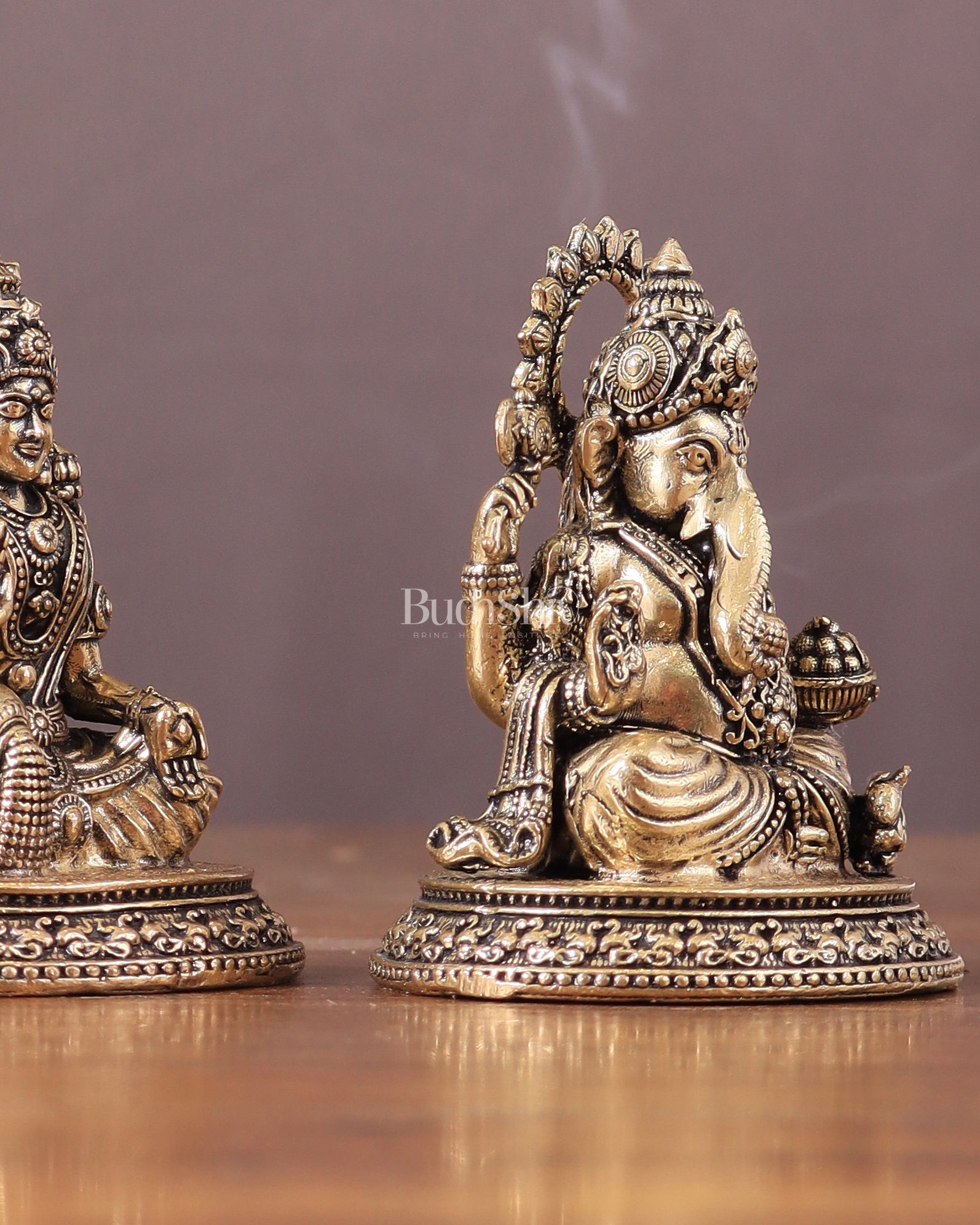 Pure Brass Ganesha - Lakshmi Idol Pair 3" - Budhshiv.com