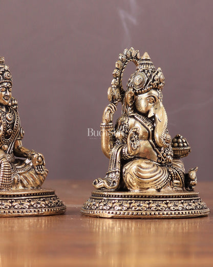 Pure Brass Ganesha - Lakshmi Idol Pair 3" - Budhshiv.com