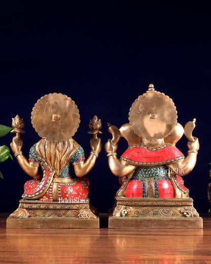 Pure Brass Ganesha Lakshmi idols 12 inch meenakari - Budhshiv.com