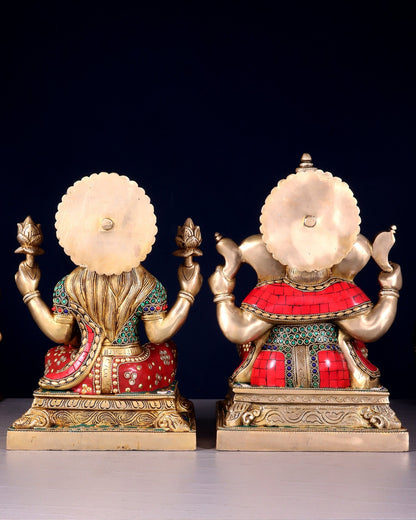 Pure Brass Ganesha Lakshmi idols 12 inch multicolour - Budhshiv.com